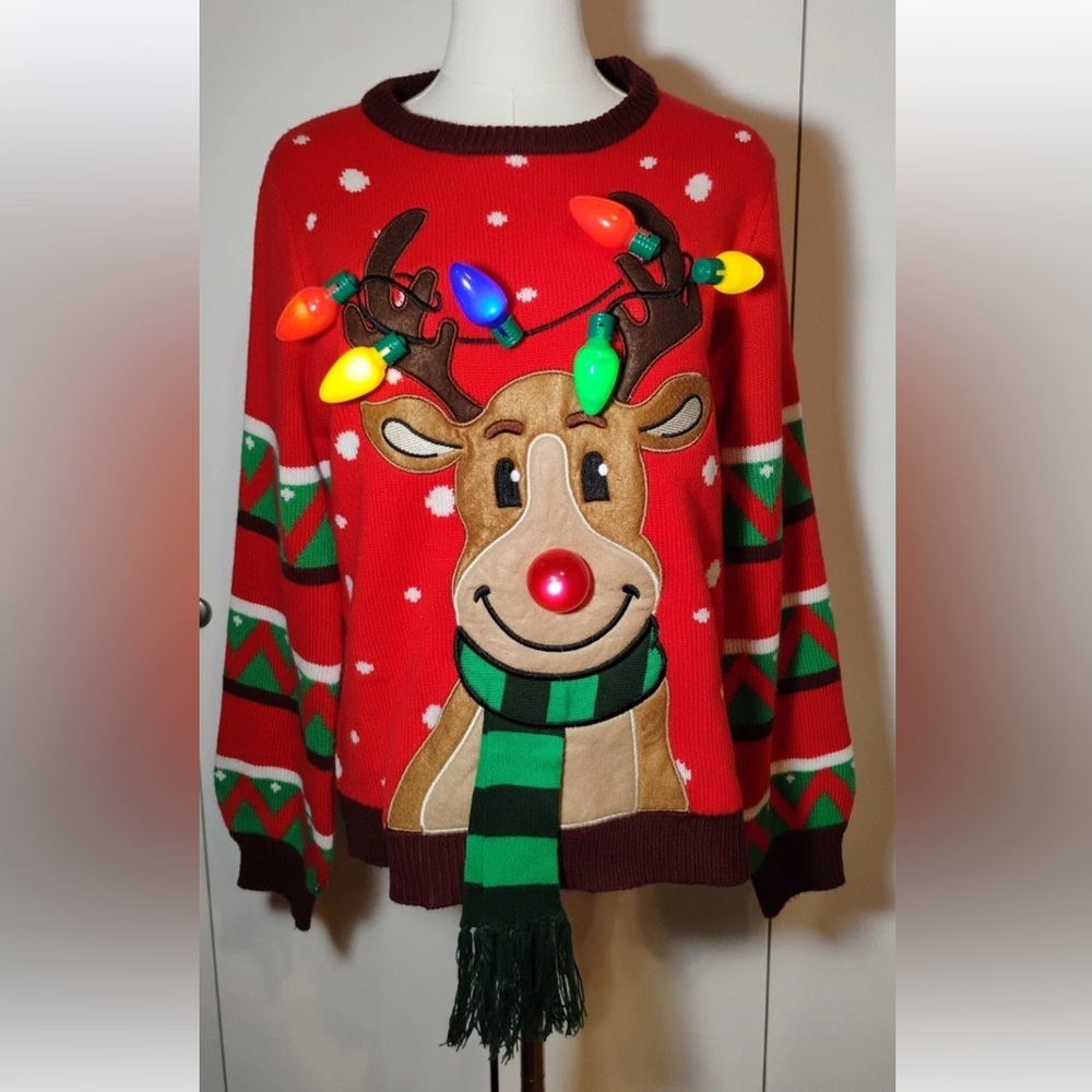 JOYIN Festive Reindeer Light-Up Ugly Christmas Sweater